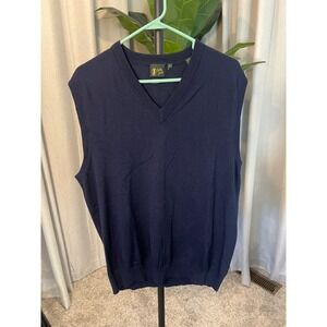 Bobby Jones Mens XL Navy Blue 100% Merino Wool V-Neck Golf Sweater Vest Classic